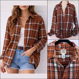 LLBean 90s Grunge Oversized Scotch Plaid Flannel Shirt L XL Cozy Fall Coffee Run